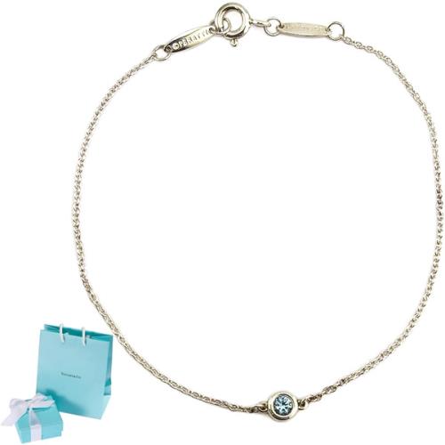 Tiffany 鑲圓形海藍色寶石925純銀手鍊