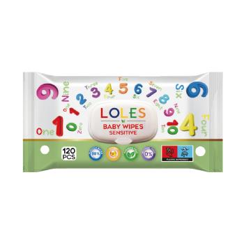 【12入】LOLES 無酒精溫和潔膚濕紙巾-有蓋120片 (數字派對)
