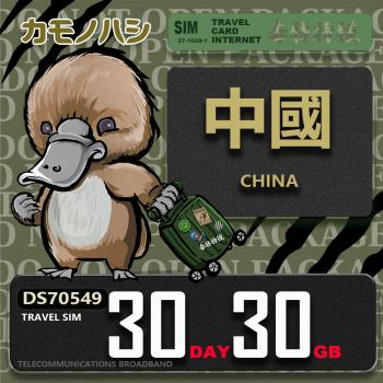 【鴨嘴獸 旅遊網絡卡】Travel Sim 中國 30天30GB 上網絡卡