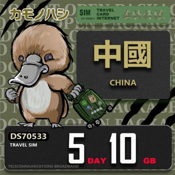 【鴨嘴獸 旅遊網絡卡】Travel Sim 中國 5天10GB 上網絡卡