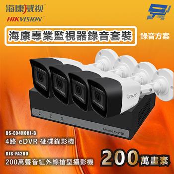 昌運監視器 海康專業監視器錄音套裝 錄音方案 錄音錄影 4臺攝影機＋1臺主機 內建SSD硬碟