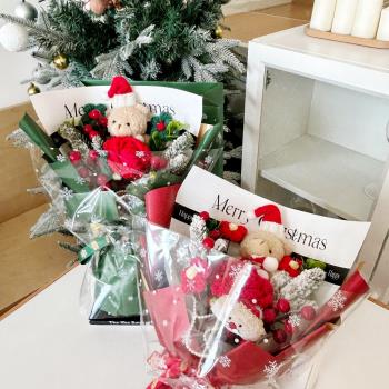 【臺灣現貨】 創意聖誕針織玫瑰花 玩偶花束 小熊花束(聖誕禮物 發光禮物 交換禮物 畢業禮物)