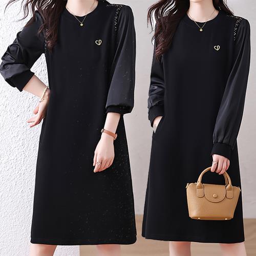 麗質達人 - 1239黑色假二件連身洋裝-LY