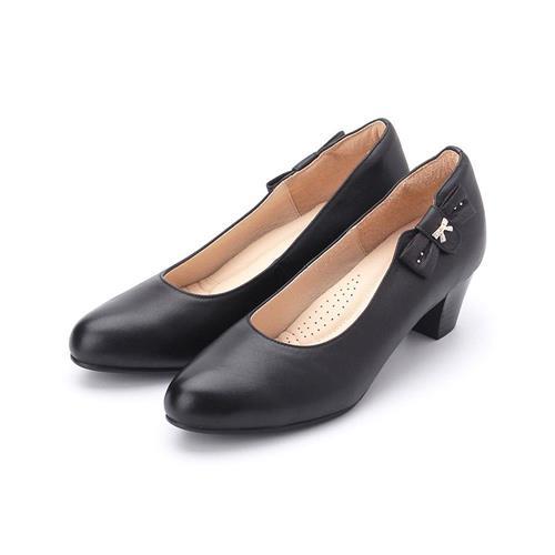 LUZZI 側鑽蝴蝶結真皮跟鞋 黑 女鞋 鞋全家福