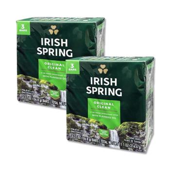 (6顆超值組)美國Irish Spring愛爾蘭之春-約12小時淨味清新潤澤沐浴體香皂104.8g/顆-原香深綠標(清潔肥皂,潔膚香氛皂,男士除臭皂)