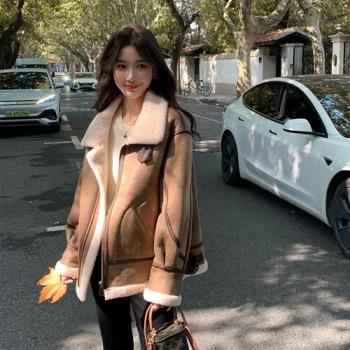 【巴黎精品】羊羔毛外套皮草大衣-經典韓版時尚機車服女外套a1iu16