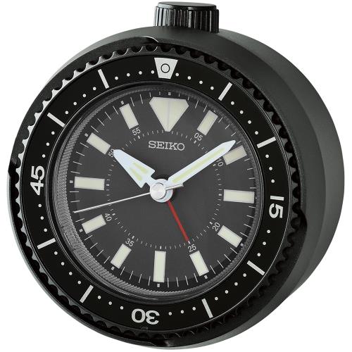 SEIKO 精工 新款水鬼潛水錶造型貪睡鬧鐘/黑灰/QHE207K