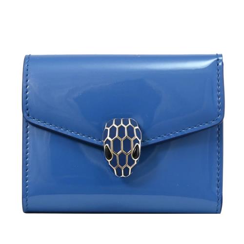 BVLGARI 293191 寶格麗 經典琺瑯蛇頭亮面漆皮釦式零錢短夾.藍