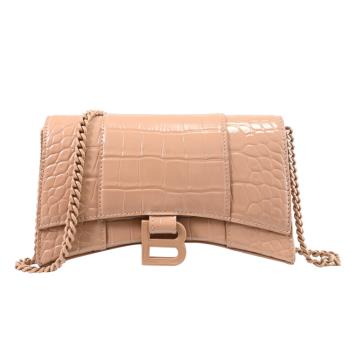 BALENCIAGA 巴黎世家 656050 Hourglass 質感鱷魚壓紋WOC斜背鍊包.裸粉