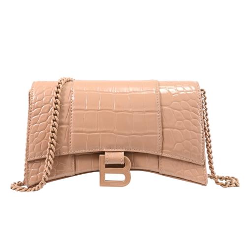BALENCIAGA 巴黎世家 656050 Hourglass 質感鱷魚壓紋WOC斜背鍊包.裸粉