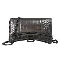 BALENCIAGA 巴黎世家 656050 Hourglass 質感鱷魚壓紋WOC斜背鍊包.金屬黑