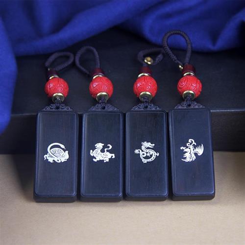 【米蘭精品】鑰匙扣手機掛飾-黑檀木神獸四象無事牌包包配飾4款74if87