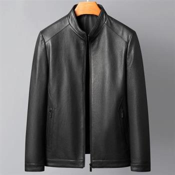 【米蘭精品】真皮皮衣外套-山羊皮立領夾克休閒商務男外套黑色74ja1
