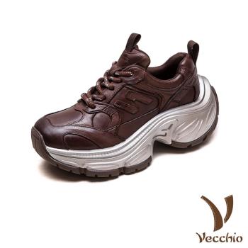 【VECCHIO】真皮輕量厚底運動老爹鞋/真皮頭層牛皮經典皮面輕量厚底時尚運動老爹鞋 女鞋 棕