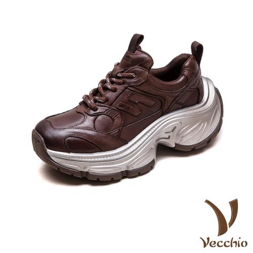 【VECCHIO】真皮輕量厚底運動老爹鞋/真皮頭層牛皮經典皮面輕量厚底時尚運動老爹鞋 女鞋 棕