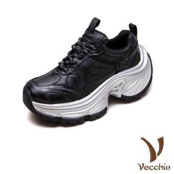 【VECCHIO】真皮輕量厚底運動老爹鞋/真皮頭層牛皮經典皮面輕量厚底時尚運動老爹鞋 女鞋 黑