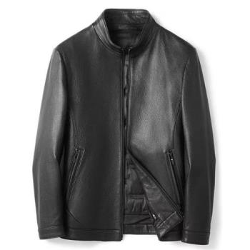 【米蘭精品】真皮皮衣外套-山羊皮鹿紋可拆卸羽絨內裡短版男外套黑色74ja86