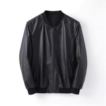 【米蘭精品】真皮皮衣外套-頭層小黃牛皮休閒時尚棒球夾克男外套黑色74ja67