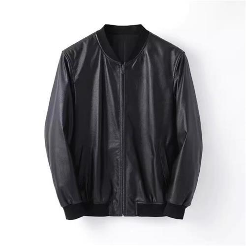 【米蘭精品】真皮皮衣外套-頭層小黃牛皮休閒時尚棒球夾克男外套黑色74ja67