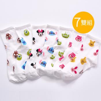 【ONEDER】Disney 迪士尼滿版系列中筒襪 史迪奇 米奇 米妮 小熊維尼 熊抱哥22-26cm-7雙組