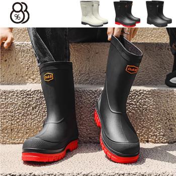 【88%】男鞋40-44 厚底雨鞋 中筒防滑防水雨天通勤釣魚廚房工作專用膠鞋男士時尚雨靴 3色