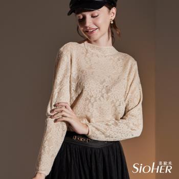 【SiOHER 熹歐禾】羊毛編織鏤空蕾絲精品上衣 (女上衣/半高領/羊毛上衣)