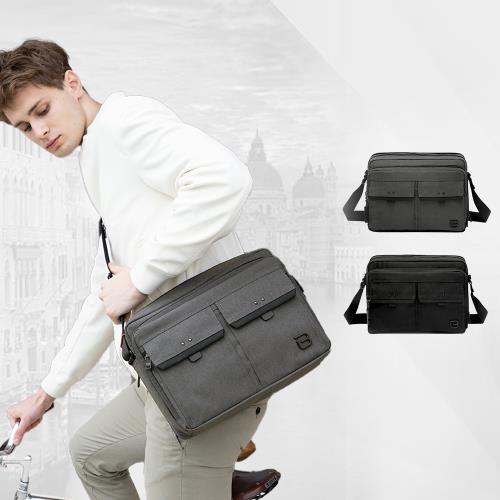 beside u 防盜機能多隔層斜肩包 輕量公事包 斜背電腦包 防潑水包 BMA 黑 灰