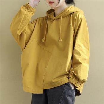 【米蘭精品】風衣長版外套-文藝長袖抽繩連帽女外套2色74jb62