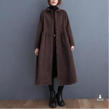 【米蘭精品】風衣長版外套-加絨長袖文藝寬鬆燈芯絨女外套4色74jb6