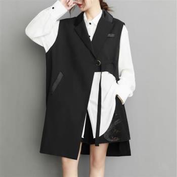 【米蘭精品】風衣長版外套-中長款黑色復古寬鬆女外套黑色74jb3
