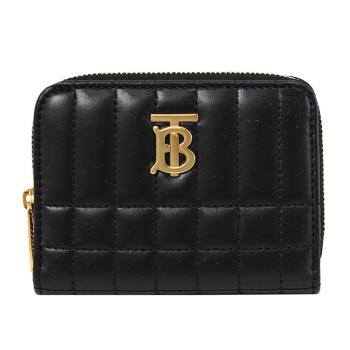 BURBERRY 8062373 LOLA 絎縫小羊皮ㄇ字拉鍊卡片零錢包.黑/金