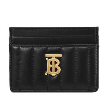 BURBERRY 8062374 LOLA 經典LOGO絎縫小羊皮隨身卡夾.黑/金