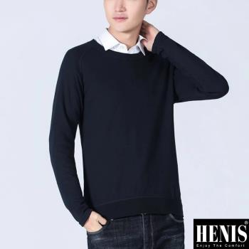 HENIS 時尚速暖絨彈性圓領保暖衫3件組(深丈青色)218