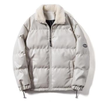【米蘭精品】皮衣外套防風夾克-潮流保暖毛領加厚男外套2色74jd85