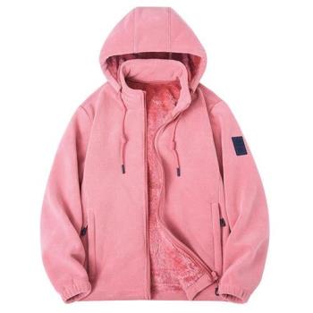 【米蘭精品】抓絨外套休閒夾克-可拆式連帽抓毛絨保暖男女外套7色74jd82