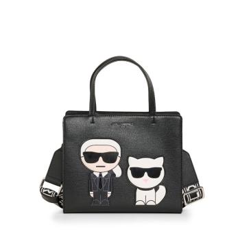 【KARL LAGERFELD】MAYBELLE IKONIK KARL & CHOUPETTE經典真皮手提兩用包