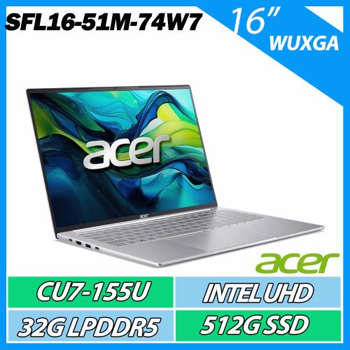 ACER Swift Lite SFL16-51M-74W7 科技銀 (U7-155U/32G/512G/16) AI輕薄效能筆電
