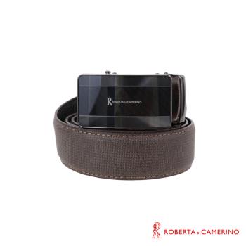 【Roberta di Camerino】CHECKED 頭層牛皮 - 自動扣皮帶 - 咖啡色