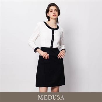 現貨【MEDUSA 曼度莎】黑白經典方格紋理小香風洋裝（M-XL）｜上班穿搭 短洋裝 長袖洋裝