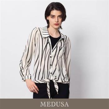 現貨【MEDUSA 曼度莎】黑色點點假兩件式雪紡襯衫（M-2L）｜女雪紡上衣 女長袖上衣