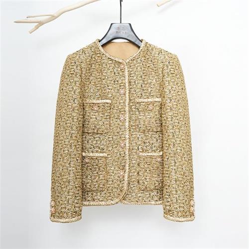 【米蘭精品】西裝外套毛呢西服-小香風經典耐看舒適有型女外套金色74je45