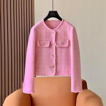 【米蘭精品】西裝外套毛呢西服-小香風氣質出眾柔和典雅女外套櫻花粉紅色74je42