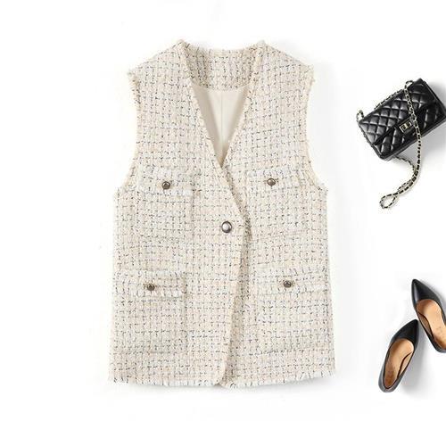 【米蘭精品】西裝背心休閒西服-小香風典雅端莊大方耐看女外套米色74je40