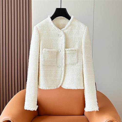 【米蘭精品】西裝外套毛呢西服-小香風簡潔百搭經典耐看女外套白色74je30