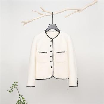 【米蘭精品】西裝外套毛呢西服-小香風優雅氣質時尚高貴女外套白色74je11