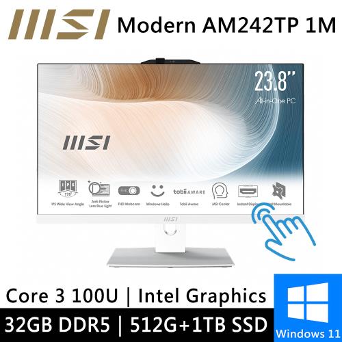 微星 Modern AM242TP 1M-1063TW-SP4 24型 白(Intel Core 3/32G/512GB+1TB/十點觸控)特仕機