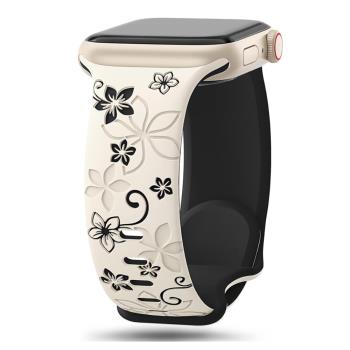 IN7 鐳雕壓花系列 Apple Watch 蘋果花八字扣矽膠錶帶 Apple Watch 42/44/45/46/49mm(S10-42mm不適用)