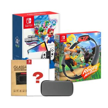 任天堂 Switch OLED主機 超級瑪利歐兄弟 驚奇+健身環+遊戲隨機+包貼