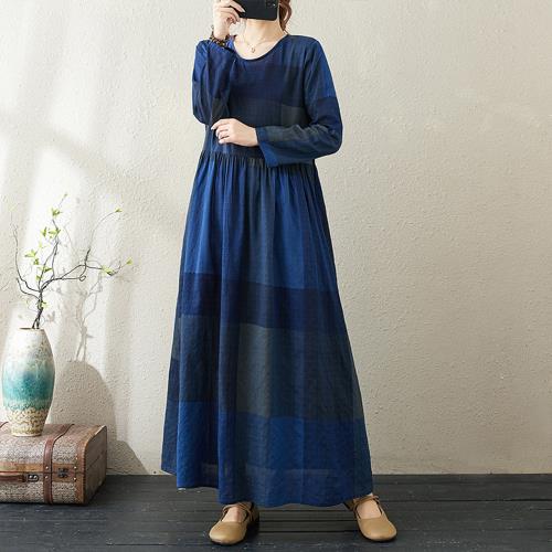 【10衣綾】棉麻復古度假風旅遊連身裙洋裝(百搭/透氣/舒適/L-2XL/KDDQ-8644)