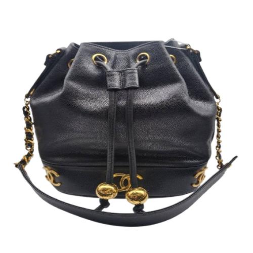 二手 CHANEL 奢侈品香奈兒黑金水桶斜挎背包 編號L99